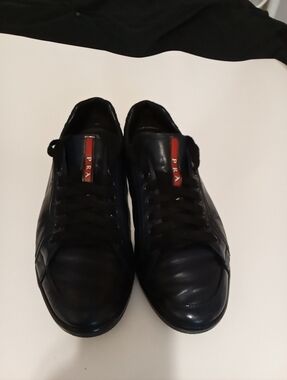 Prada Men’s Black Leather Sneakers with Red Accent Men's Size 7